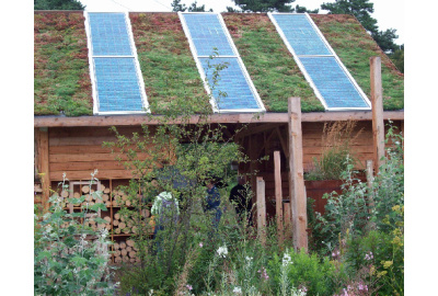 Ein Gründach mit Solarmodulen